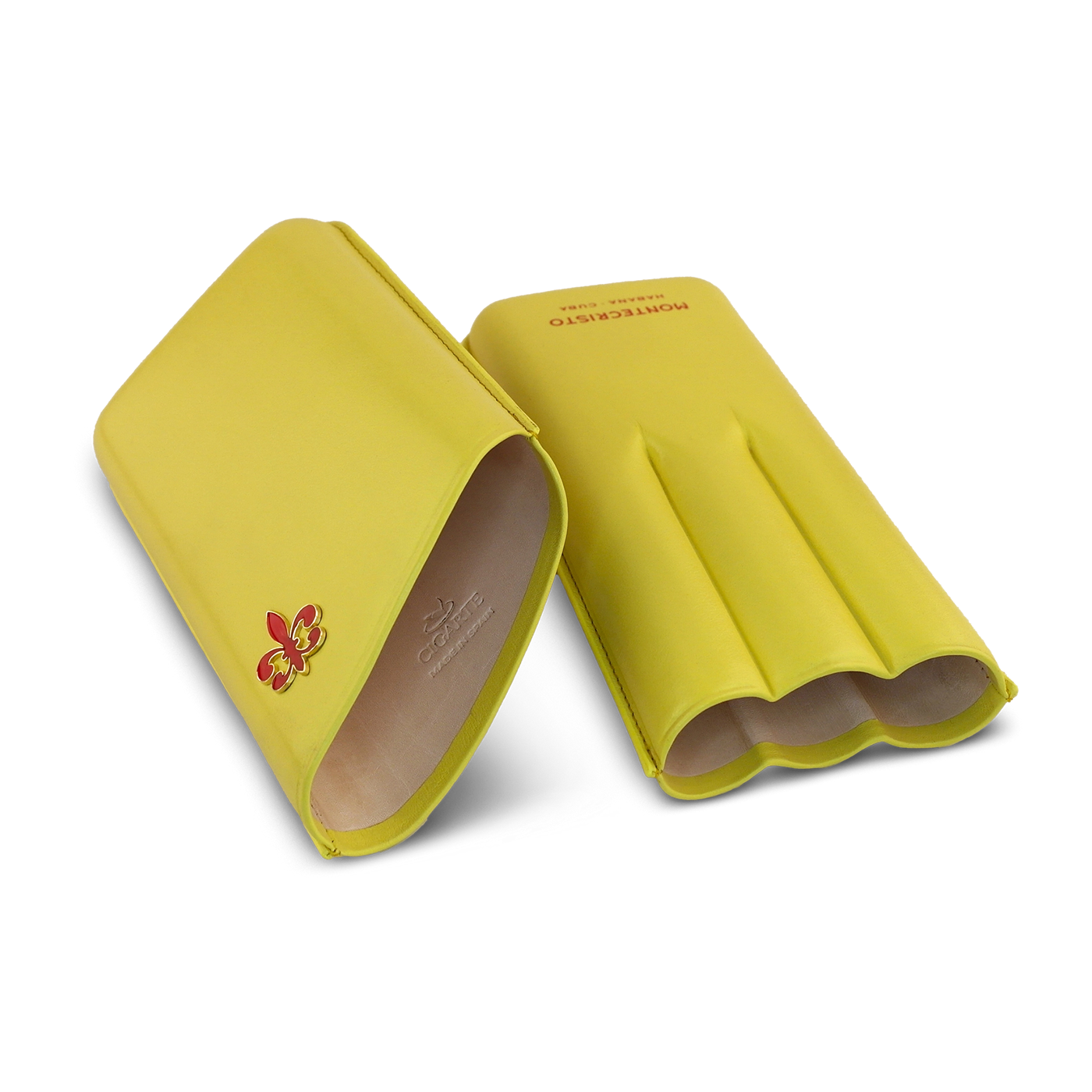 Adjustable leather cigar case MONTECRISTO yellow, 3 cigars