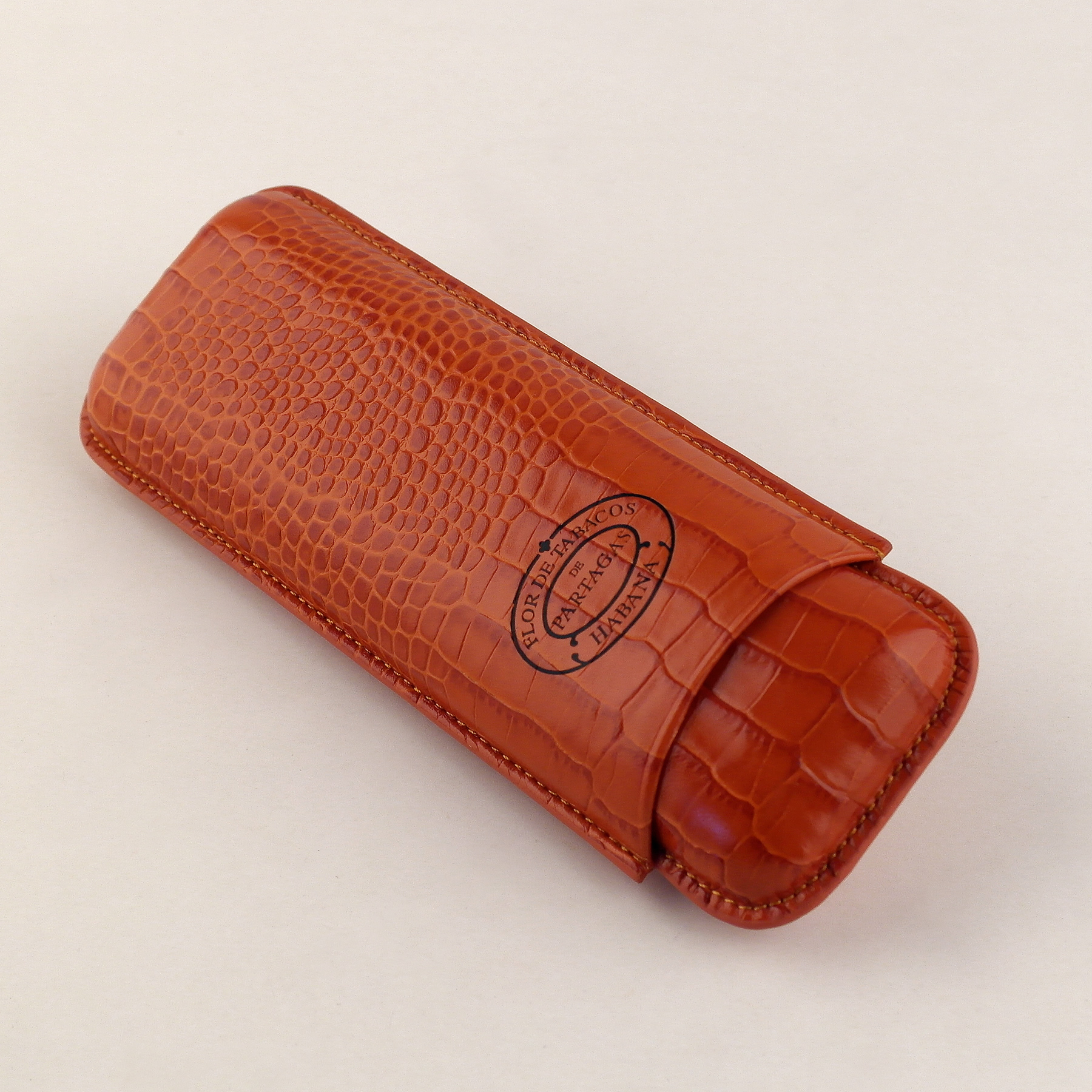 Adjustable leather cigar case PARTGÁS orange 2 cigars