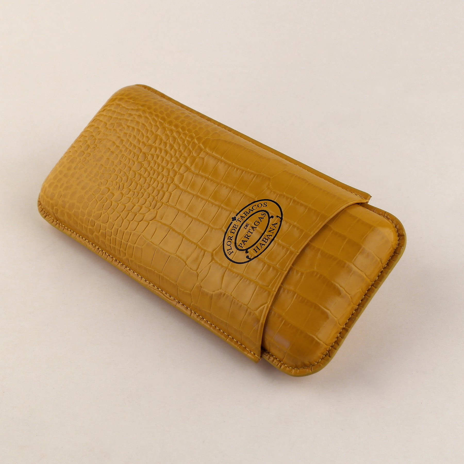 PARTAGÁS adjustable leather cigar case, 3 cigars mustard