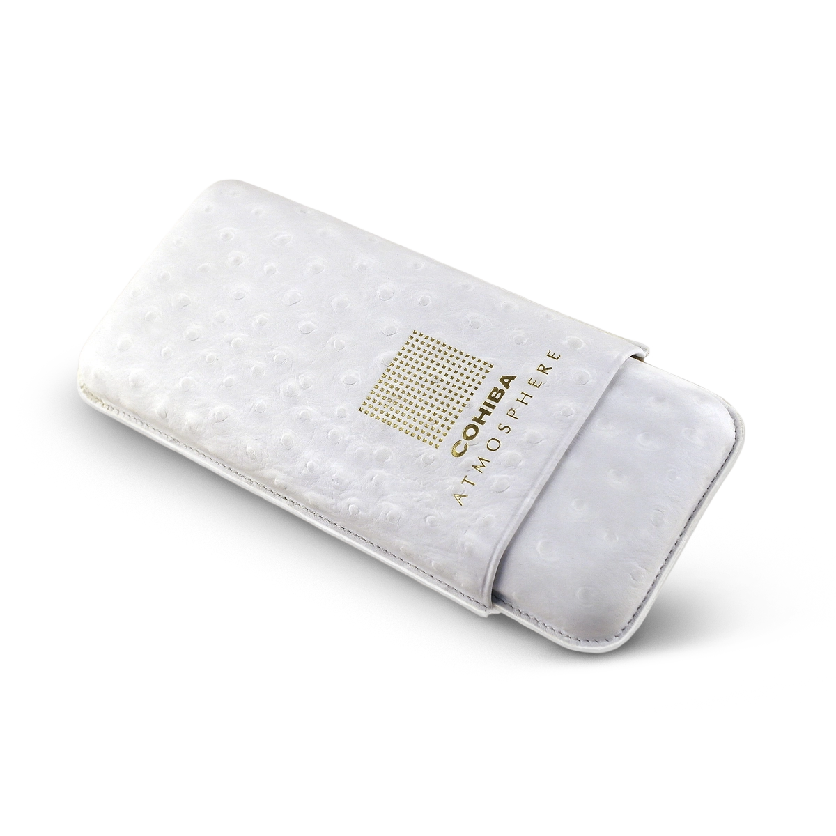 COHIBA ATMOSPHERE ostrich adjustable leather cigar case 3 cigars gold